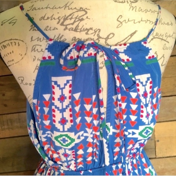 Baby Blue Mini Sundress Aztec Print Spaghetti Strap, Small EUC by Decapolis - Picture 6 of 11
